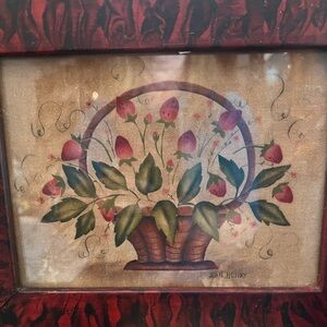 Jean Henry 5x7 original Theoram basket of flowers art in a unique 8x20 frame